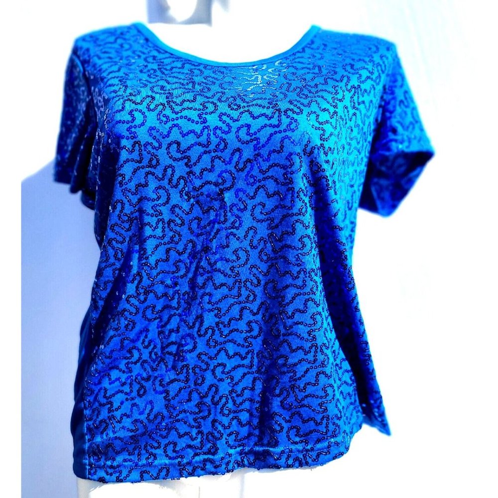 Unbranded Womens Sequin Top Blue Size 1X Cobalt Blue Abstract